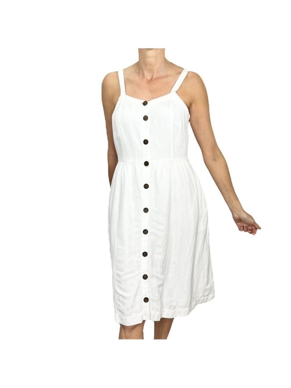 LOFT outlet white linen blend boho cottagecore button front midi sun dress 4